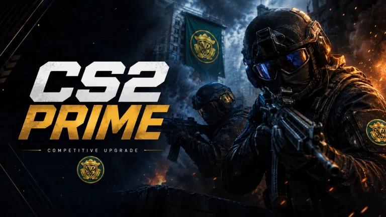 پوستر بازی سی اس پرایم با دو شخصیت اسلحه به دست و اسم بازی cs2 prime