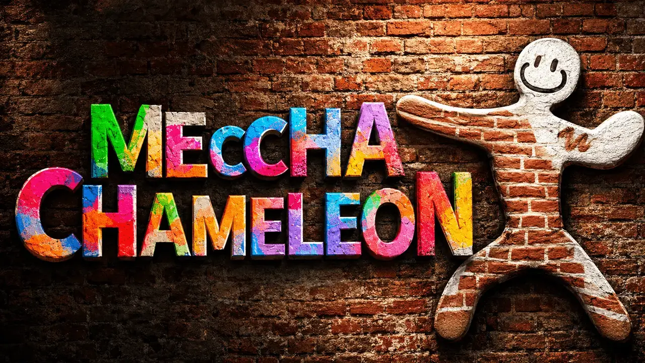 پوستر بازی MECCHA CHAMELEON در استیم آدمک چسبیده به دیوار آجری