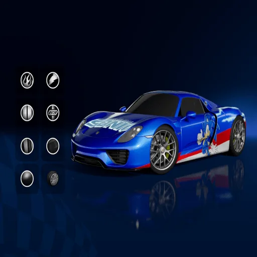 اسکین آیتم شاپ و ویباکس دلخواه فورتنایت 184 Porsche 918 Spyder + Sonic the Hedgehog